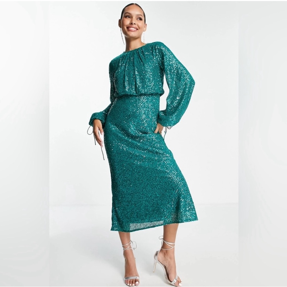 ASOS Teal Long Sleeve Sequin Dress